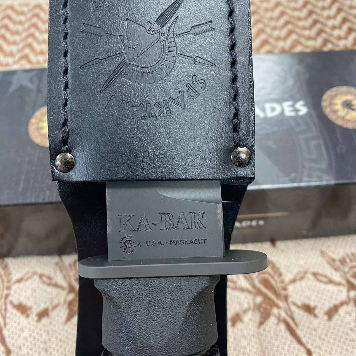 Spartan KA-Bar 7" CPM MagnaCut Black Fixed Blade Knife with Black Leather Sheath SB54BKBKLTBK