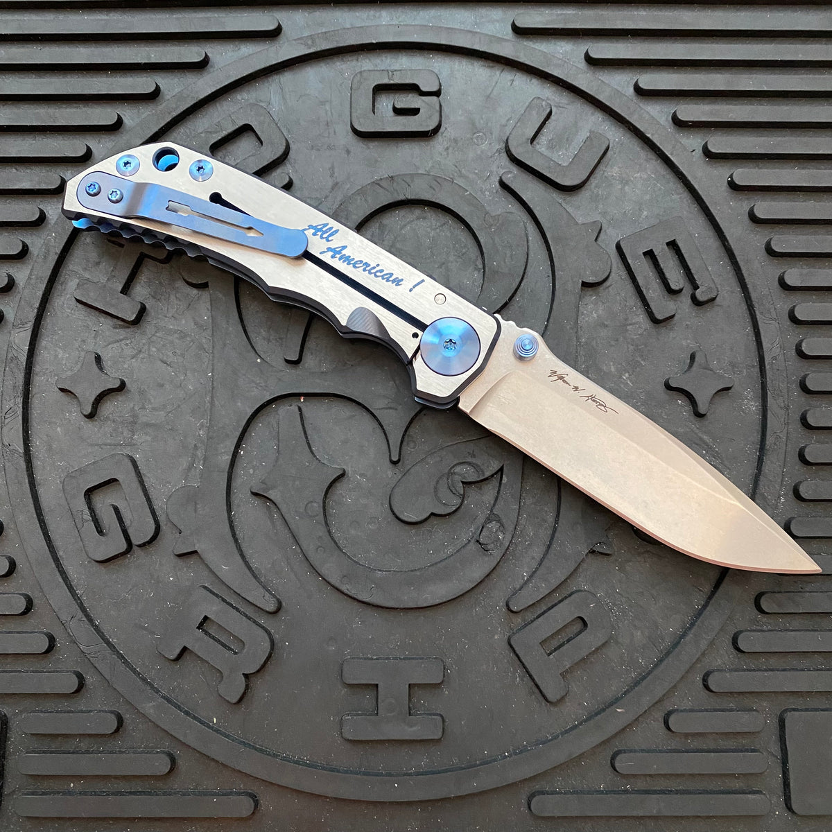 Spartan Blades Harsey Folder - Pin Up Girl Theme, Stonewash Magnacut Blade, Blue ANO Hardware Knife