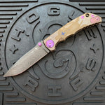 Spartan Blades Harsey Folder - Crusader Theme, Chad Nichols Damascus Blade, Purple Hardware Knife