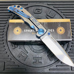 Spartan Blades Harsey Folder - BLUE Saint Michael, Magnacut Blade, Blue ANO Hardware Knife