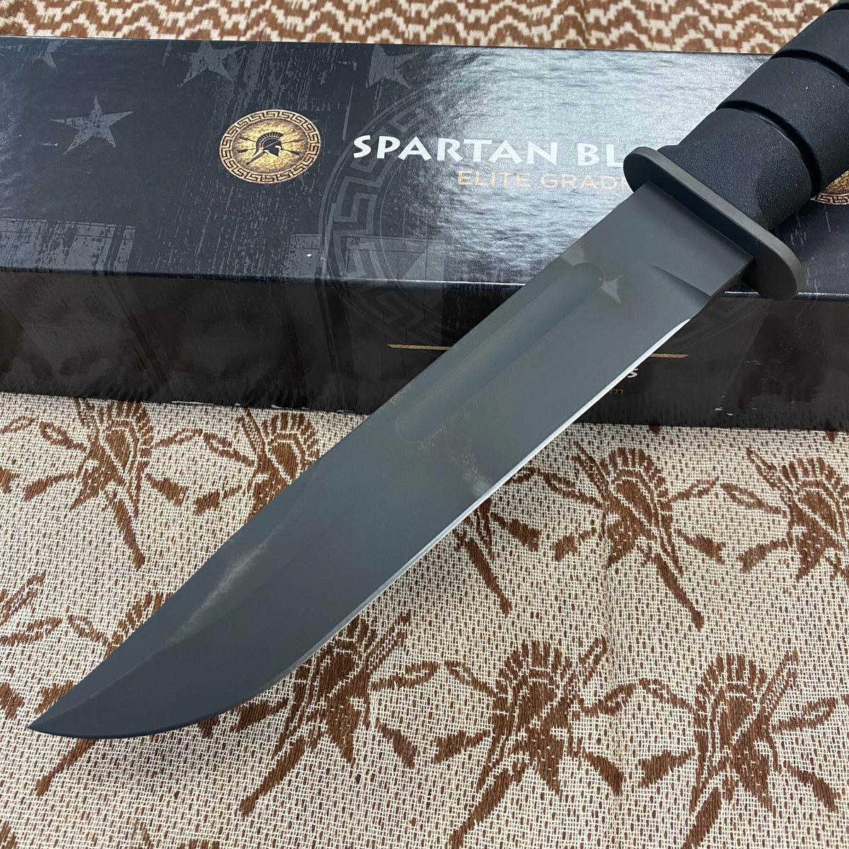 Spartan KA-Bar 7" CPM MagnaCut Black Fixed Blade Knife with Black Leather Sheath SB54BKBKLTBK