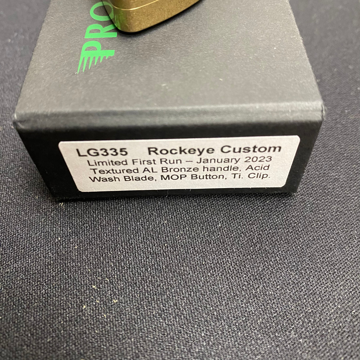 Protech LG335 Rockeye Custom Textured AL Bronze Handles, Acid Wash Blade, Mother of Pearl Button Knife