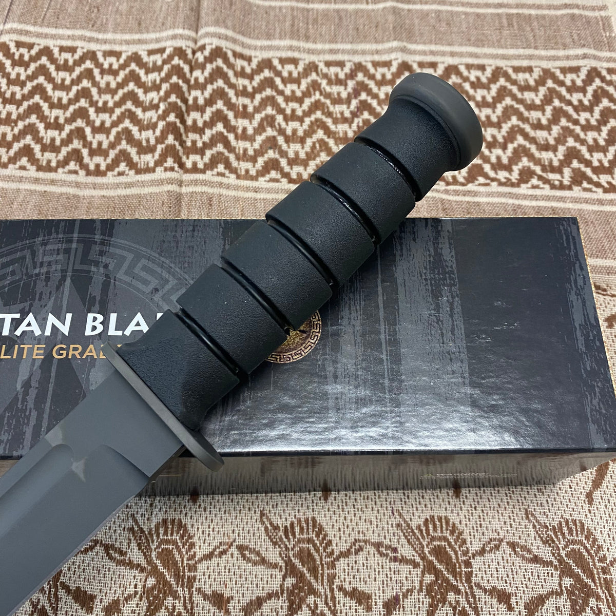 Spartan KA-Bar 7" CPM MagnaCut Black Fixed Blade Knife with Black Leather Sheath SB54BKBKLTBK