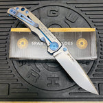 Spartan Blades Harsey Folder - BLUE Shield with Blue Stone, Magnacut Blade, Blue ANO Hardware Knife