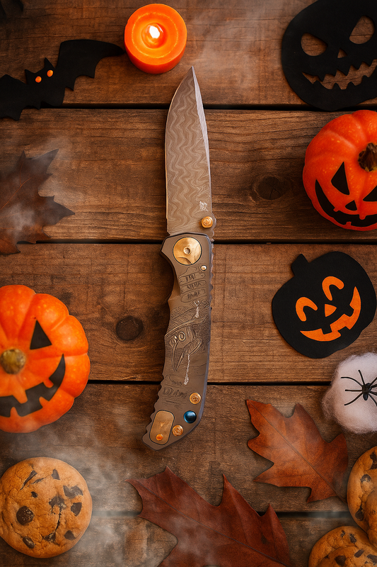 Spartan Blades Harsey Folder - Plague Doctor Black with Chad Nichols Damascus Blade Knife