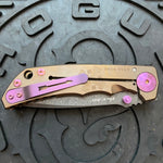 Spartan Blades Harsey Folder - Crusader Theme, Chad Nichols Damascus Blade, Purple Hardware Knife