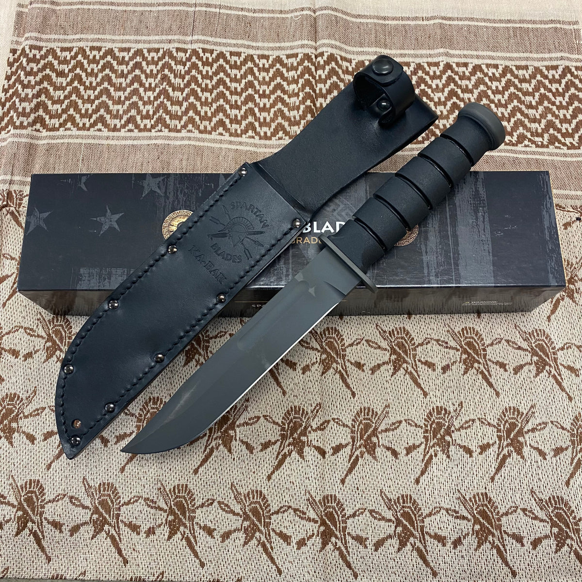 Spartan KA-Bar 7" CPM MagnaCut Black Fixed Blade Knife with Black Leather Sheath SB54BKBKLTBK
