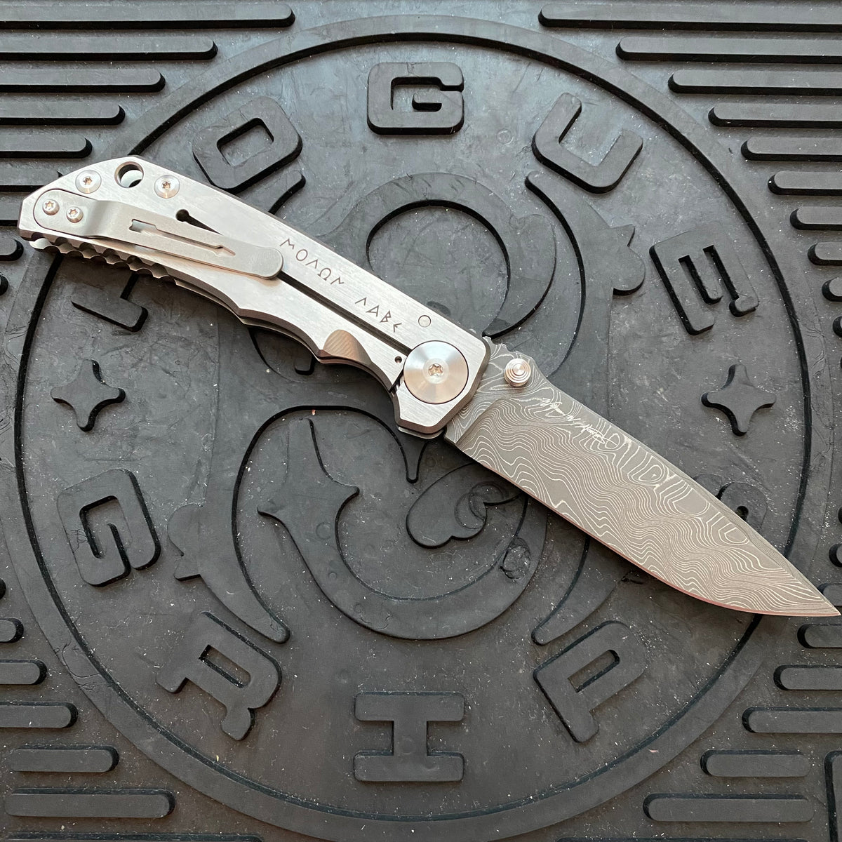 Spartan Blades Harsey Folder - Valkryie Theme, Chad Nichols Damascus Blade, Satin Hardware Knife