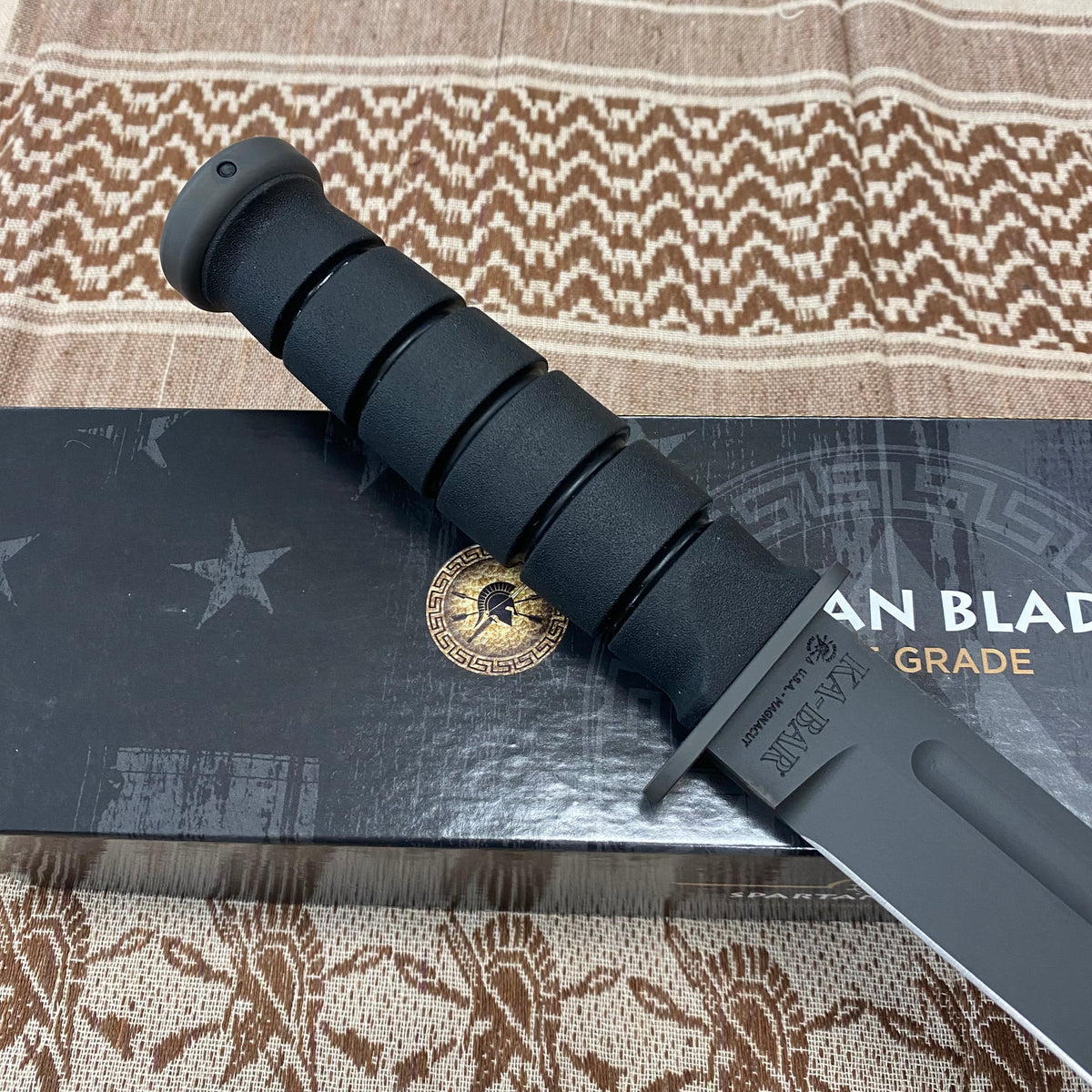 Spartan KA-Bar 7" CPM MagnaCut Black Fixed Blade Knife with Black Leather Sheath SB54BKBKLTBK