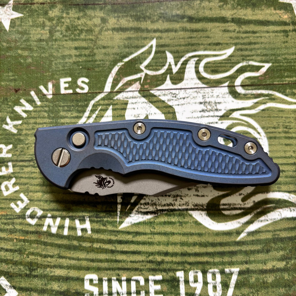Hinderer XM-18 3.5" S45VN Bowie Automatic Battle Blue Titanium Knife PERSONAL COLLECTION