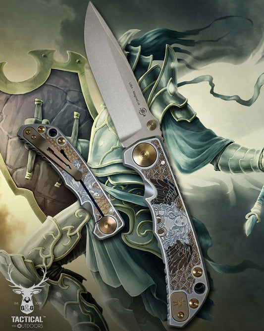 Spartan Blades Harsey Folder - Angel Theme, Stonewash Magnacut 4" Blade, Bronze ANO Hardware Knife