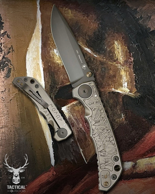 Spartan Blades Harsey Folder - Spartan Battle Theme, PVD Coated Magnacut 4" Blade, PVD Hardware Knife