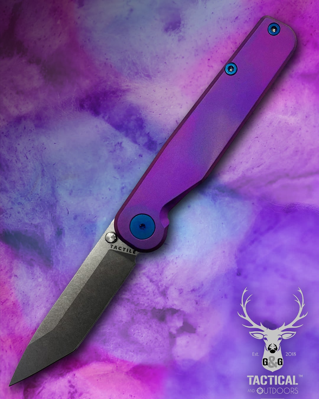 Tactile Knife Co. Rockwall TANTO 3" Magnacut Stonewash Blade, Titanium Handles Folding Knife REVERSE COTTON CANDY THEME