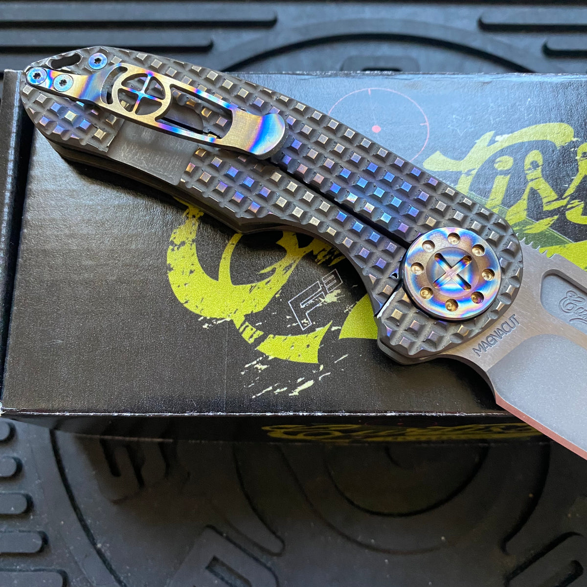 Curtiss Custom F3 Medium SLIM 3.25" Spanto NON-Flipper, Frag-Mill Torched, 2 Tone Stonewash Magnacut Folding Knife