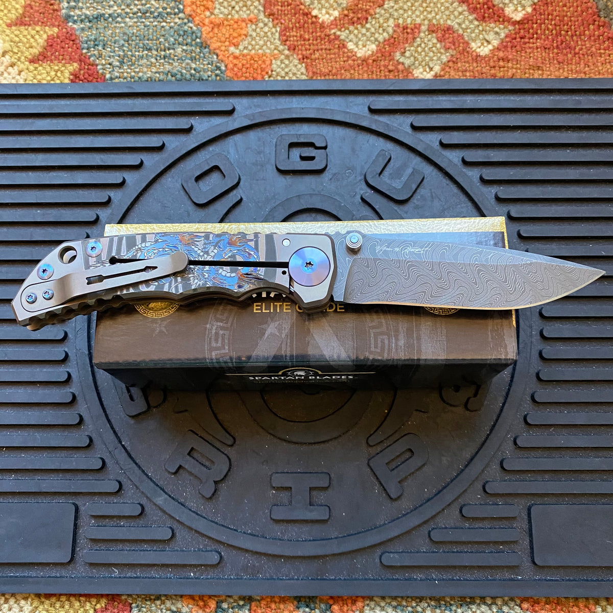 Spartan Blades SF5 DRAGON Damascus SHF Dragon Harsey Folding Knife 3.95" Damascus Blade, Titanium Handles
