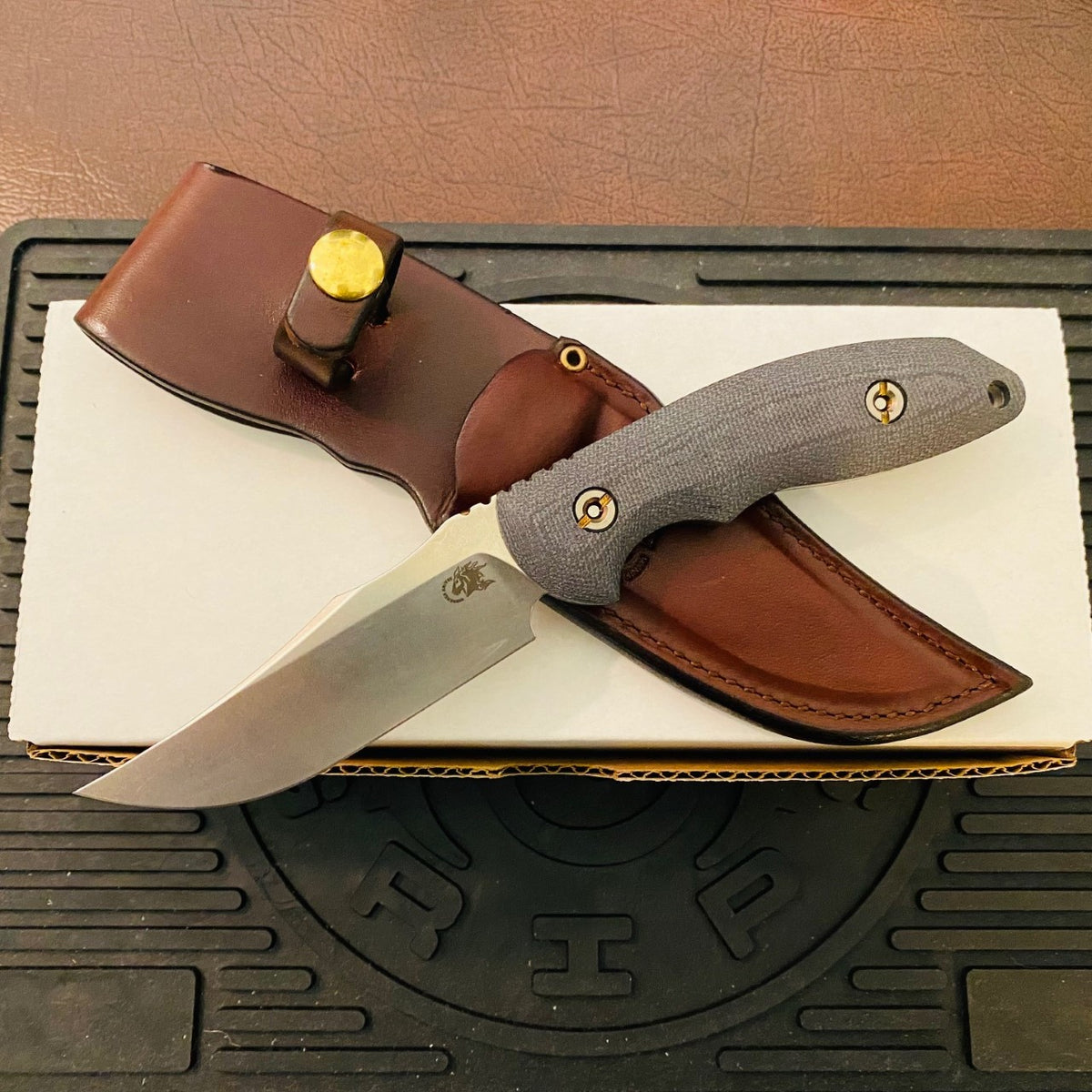 Rick Hinderer Emmett Bowie 3.83" Stonewash Black Micarta CPM 20CV Fixed Blade Knife
