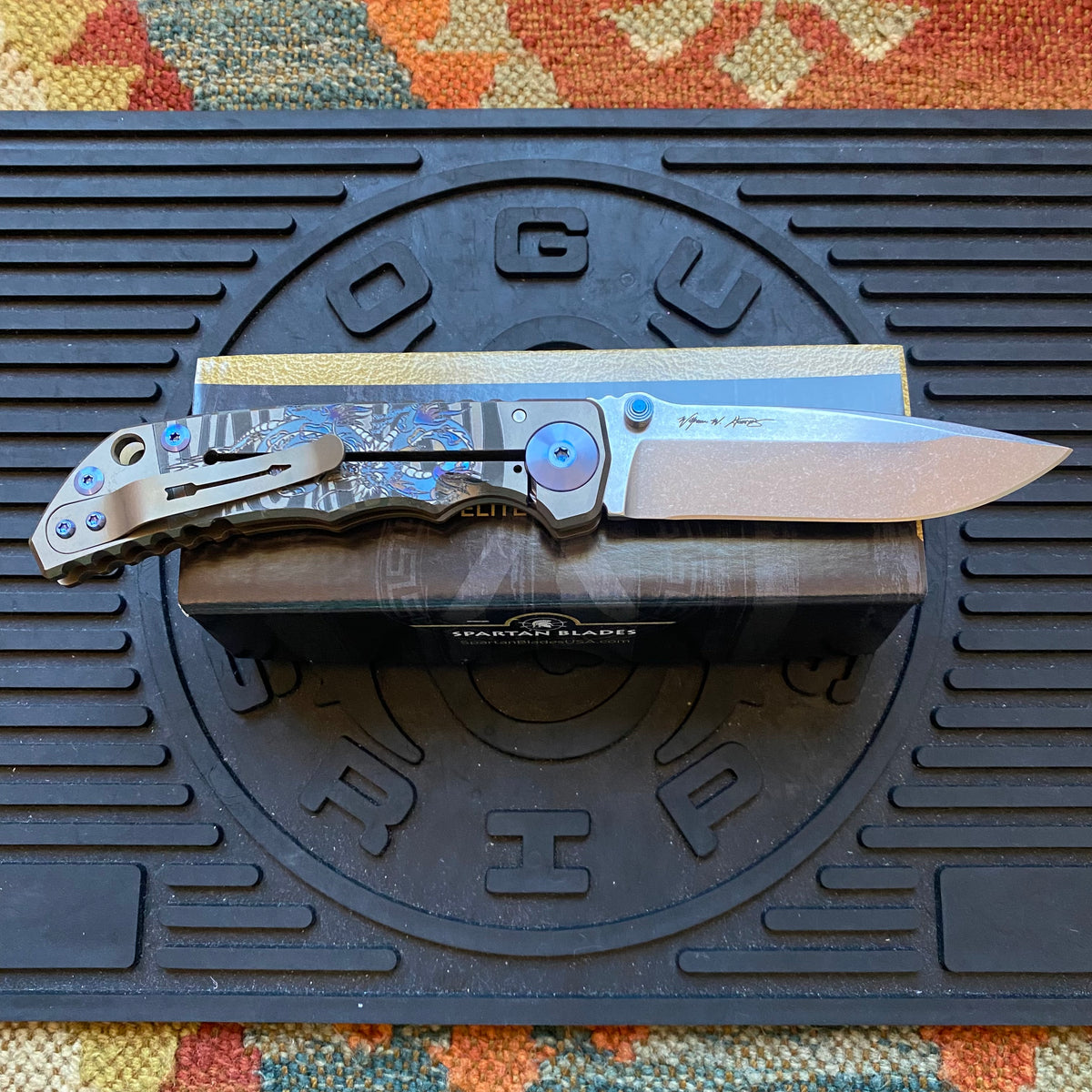 Spartan Blades SF5DRAGON SHF Dragon Harsey Folding Knife 3.95" S45VN Stonewashed Plain Blade, Titanium Handles