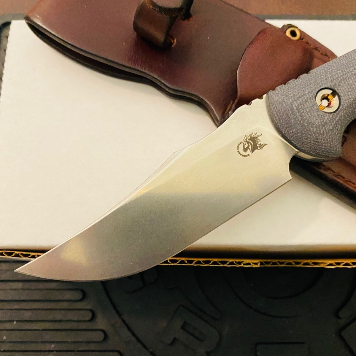 Rick Hinderer Emmett Bowie 3.83" Stonewash Black Micarta CPM 20CV Fixed Blade Knife