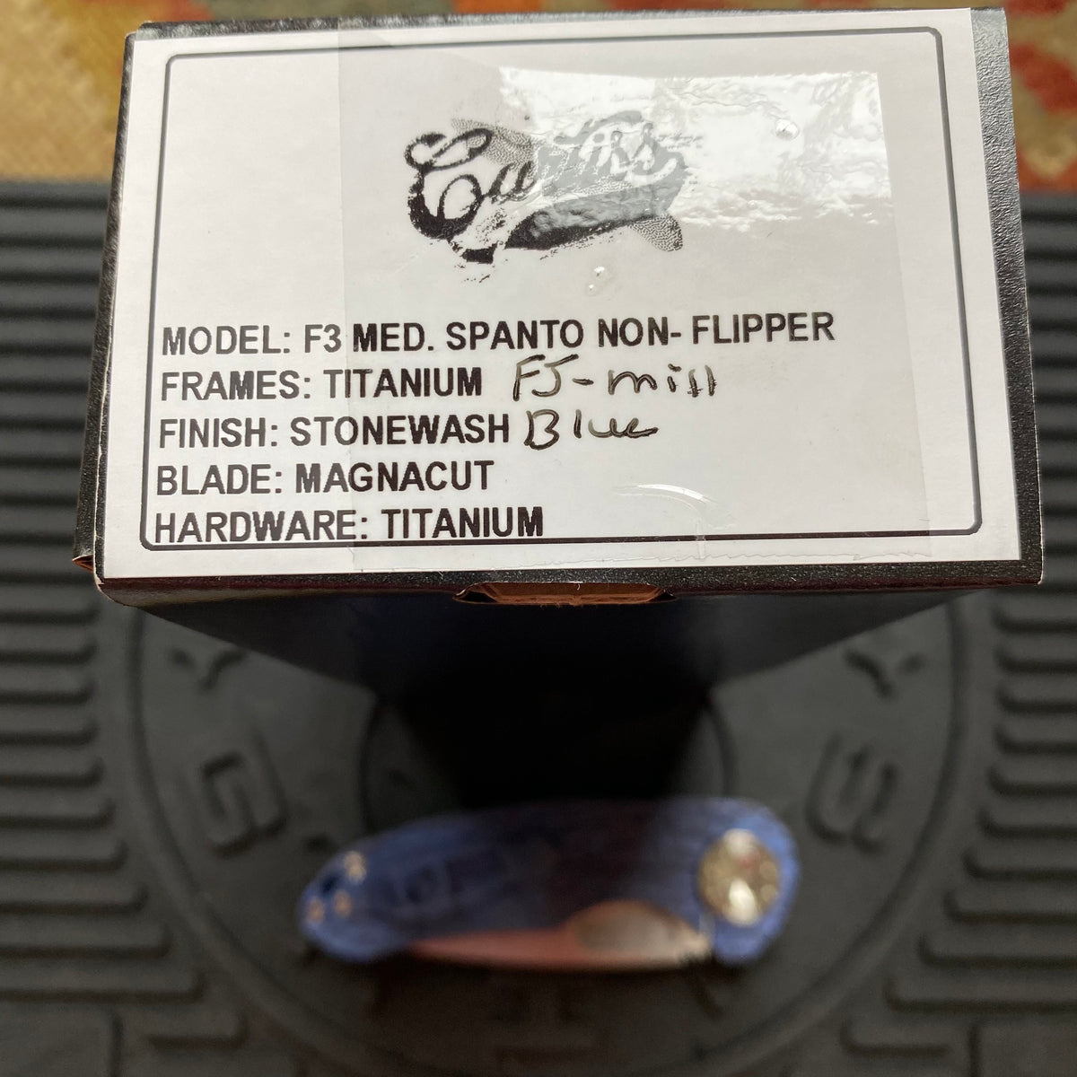 Curtiss Custom F3 Medium 3" Spanto NON-Flipper, Blue Titanium FJ-Mill "Dragon Scale", Stonewash Magnacut Folding Knife