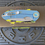 Curtiss Custom F3 Large 3.75" Spanto, Non-Flipper, Titanium Blue Blasted Dragon Scales Handles, Blue Polished Hardware, Magnacut Knife