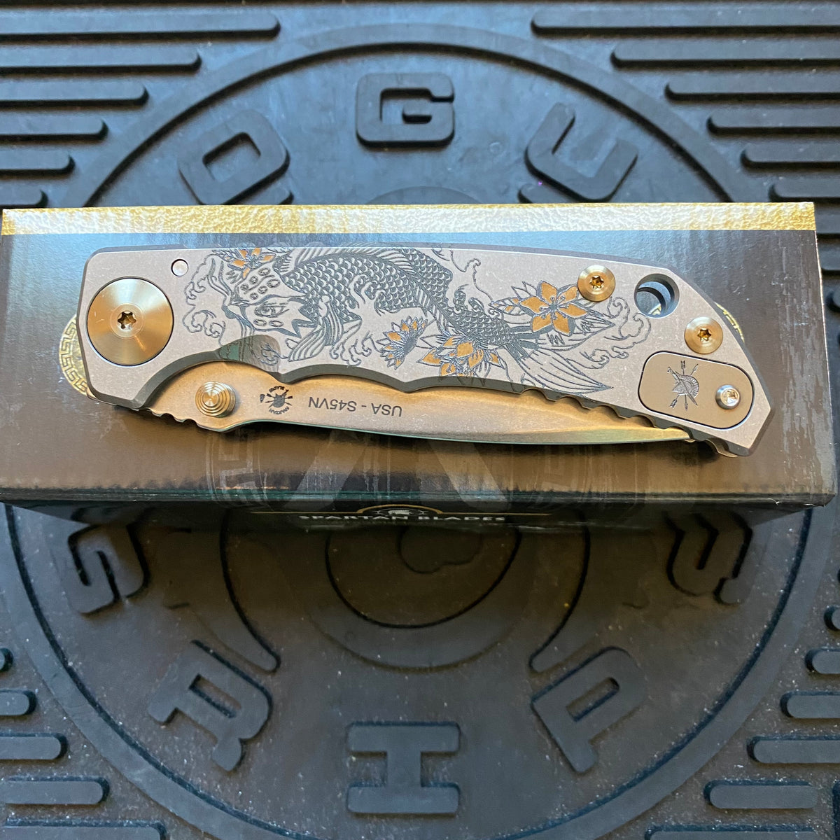 Spartan Blades SF5KOIFISH SHF Koi Fish Harsey Folding Knife 3.95" S45VN Stonewashed Plain Blade, Titanium Handles
