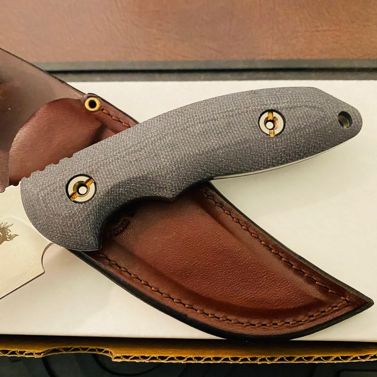Rick Hinderer Emmett Bowie 3.83" Stonewash Black Micarta CPM 20CV Fixed Blade Knife