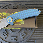 Curtiss Custom F3 Large 3.75" Spanto, Non-Flipper, Titanium Blue Blasted Dragon Scales Handles, Blue Polished Hardware, Magnacut Knife