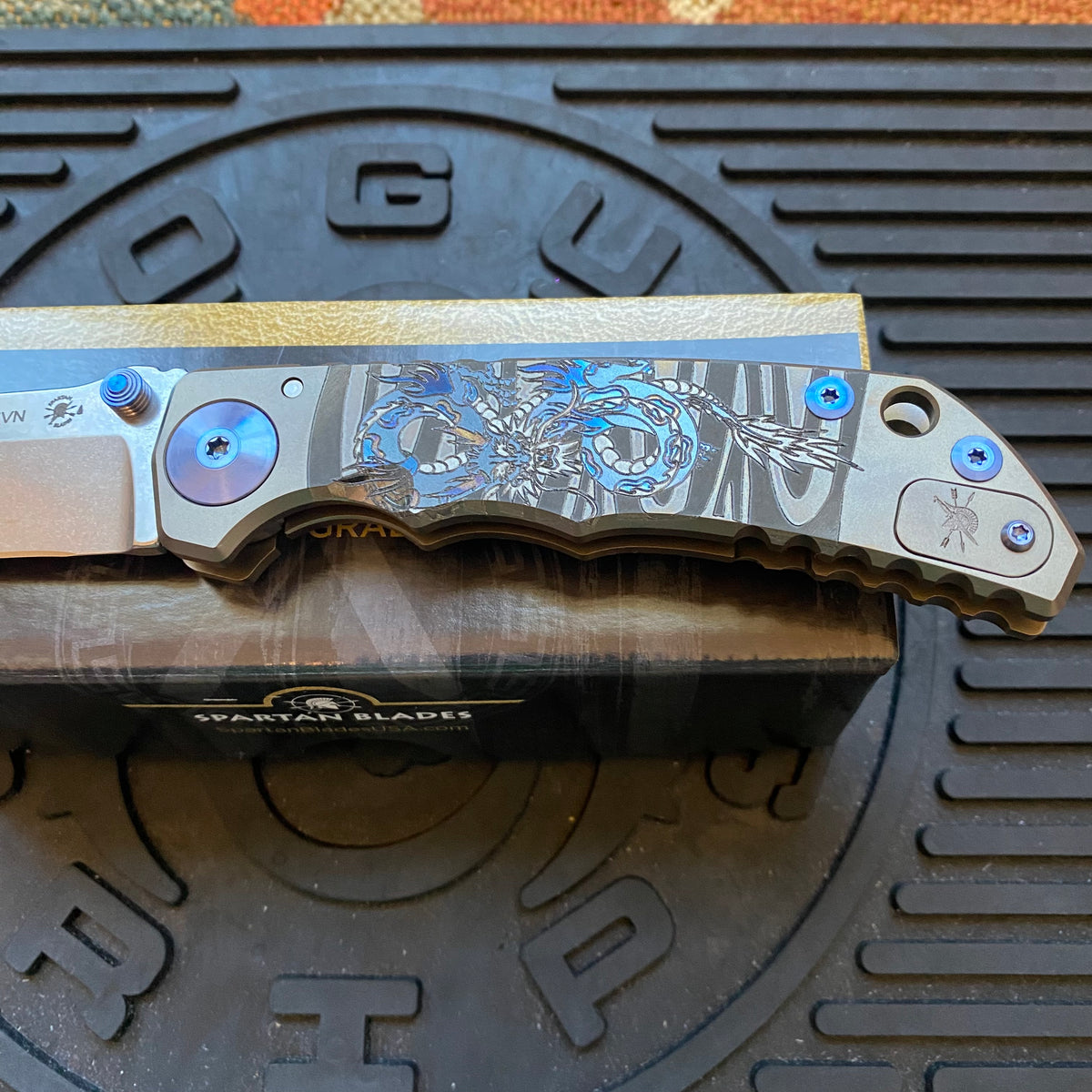 Spartan Blades SF5DRAGON SHF Dragon Harsey Folding Knife 3.95" S45VN Stonewashed Plain Blade, Titanium Handles