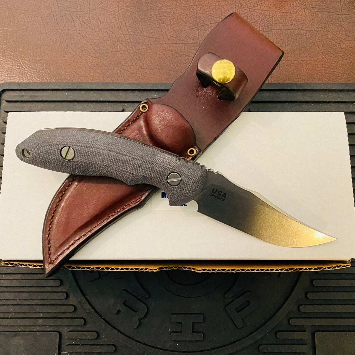 Rick Hinderer Emmett Bowie 3.83" Stonewash Black Micarta CPM 20CV Fixed Blade Knife