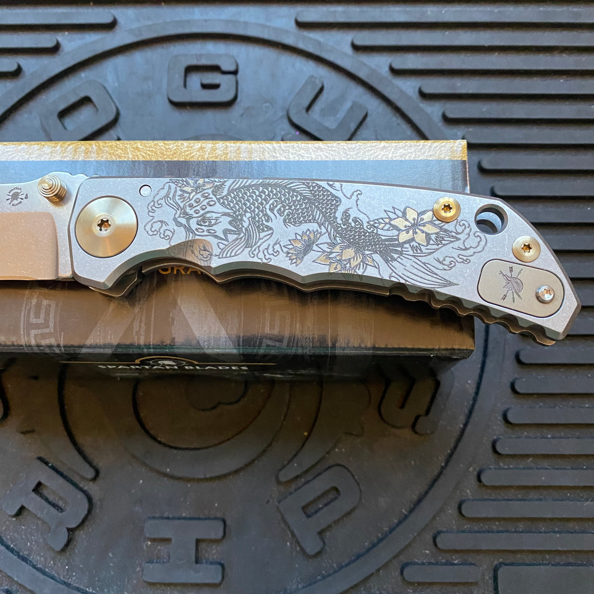 Spartan Blades SF5KOIFISH SHF Koi Fish Harsey Folding Knife 3.95" S45VN Stonewashed Plain Blade, Titanium Handles