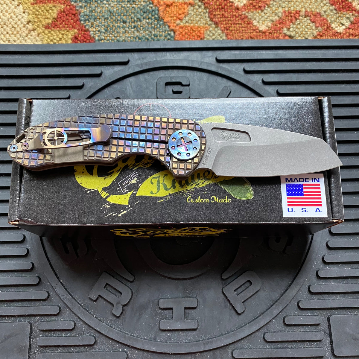 Curtiss Custom F3 Medium 3" Wharny NON-Flipper, Frag-mill Titanium Torched Handles, Stonewash Magnacut Torched Hardware Folding Knife
