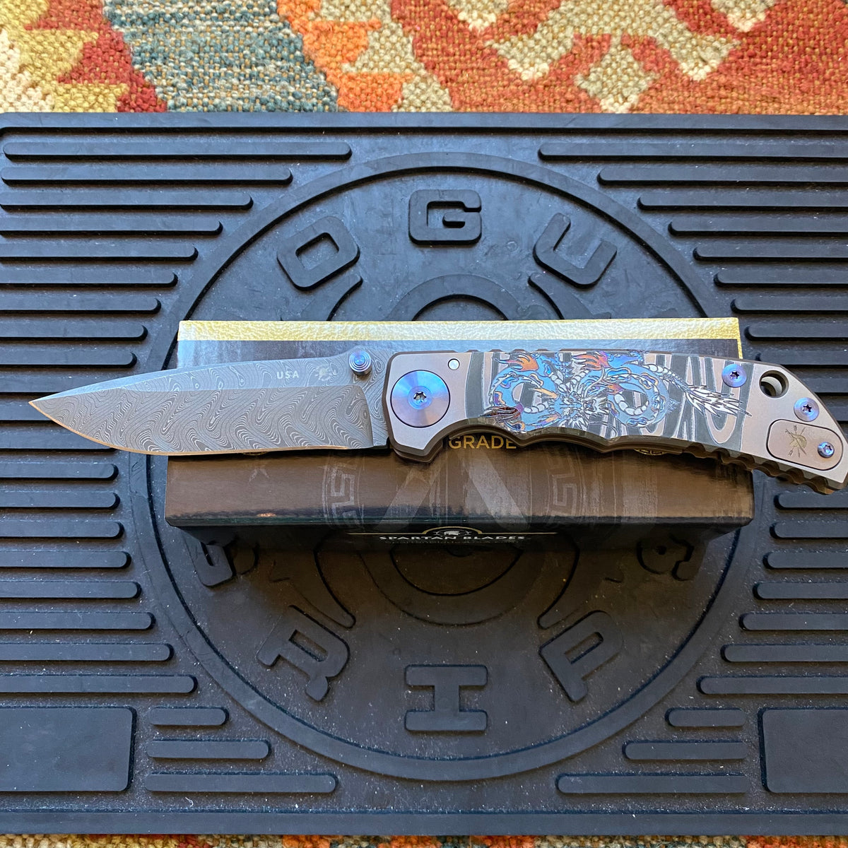 Spartan Blades SF5 DRAGON Damascus SHF Dragon Harsey Folding Knife 3.95" Damascus Blade, Titanium Handles
