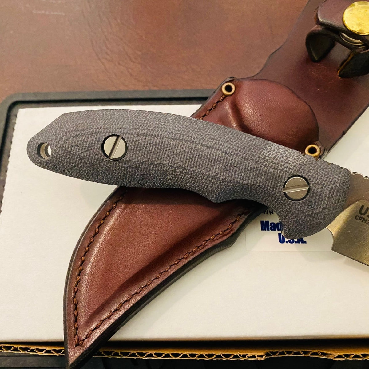 Rick Hinderer Emmett Bowie 3.83" Stonewash Black Micarta CPM 20CV Fixed Blade Knife