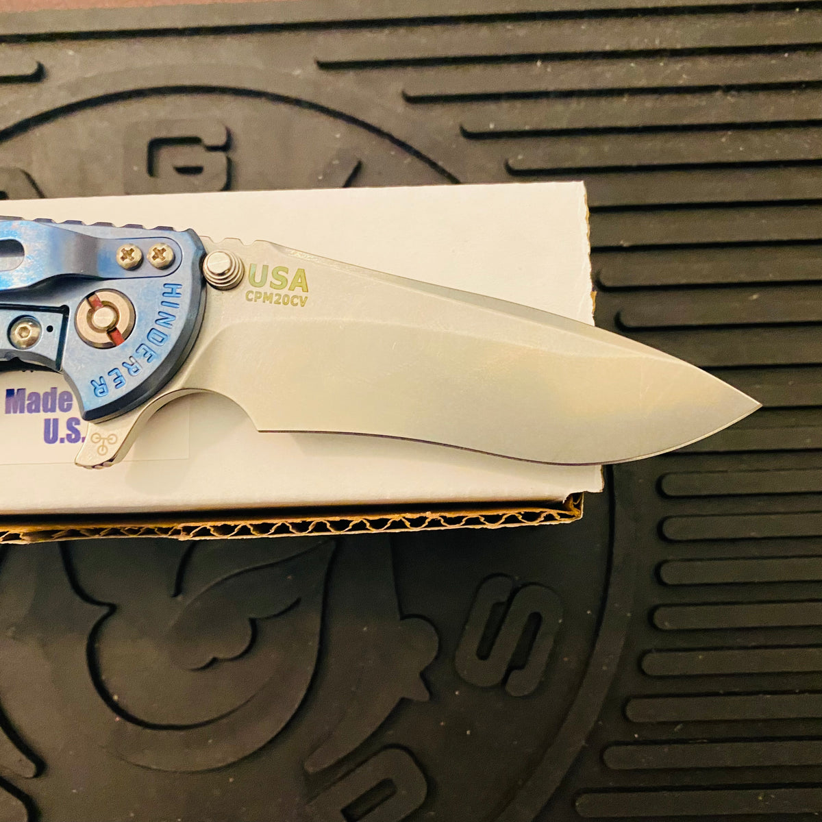 Rick Hinderer XM-18 3.5″ Recurve Tri-Way Stonewash Blue Black G10 Folding Knife