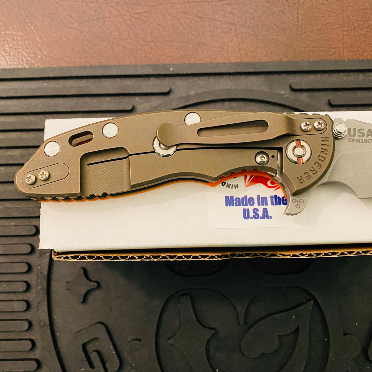 Rick Hinderer XM-18 3.5″ Recurve Tri-Way Battle Bronze Orange G10 Folding Knife