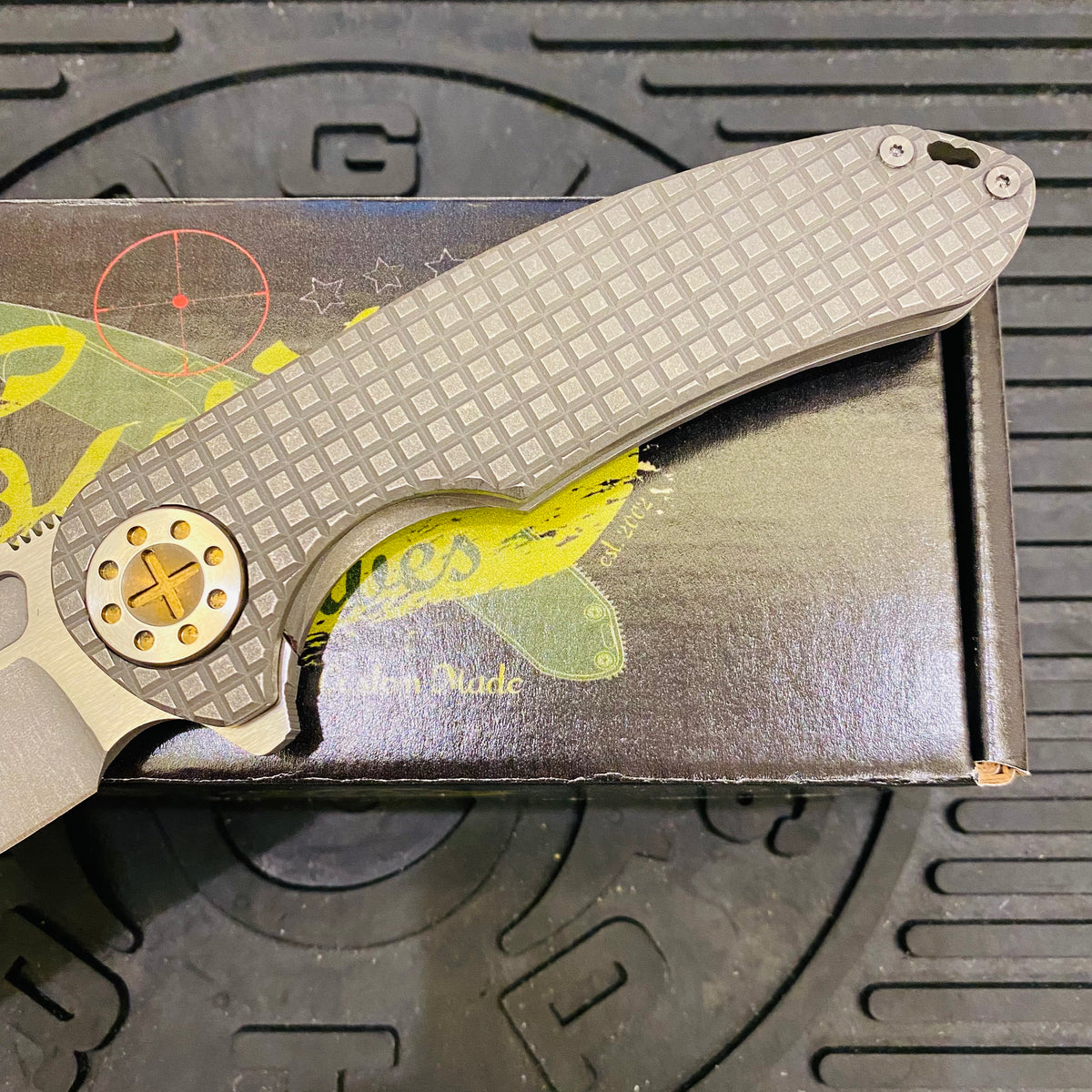 Curtiss Custom F3 Large 3.75" Slicer, Flipper, Titanium Stonewash Frag-Mill Handles, Bronze Polished Hardware, Magnacut Knife