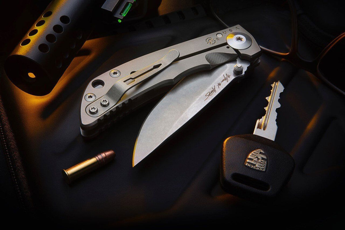 Spartan Blades SHF SF10SW 3.25 Harsey Folding Knife 3.25" S45VN Stonewashed Blade, Bead Blasted Titanium Handles