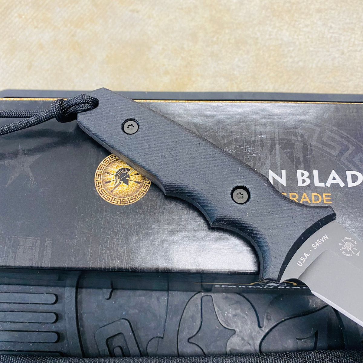 Spartan Blades Harsey Tactical Trout Black Handles 4.5" Fixed Blade Knife with Black Molle Sheath SB43BKBKNLBK