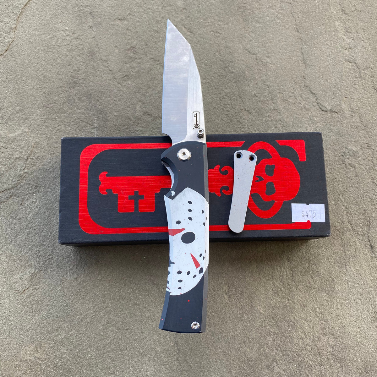 Chaves Sangre 229 Wharncliffe JASON THEME Stonewash Ti Belt Finish 3.7" Folding Knife