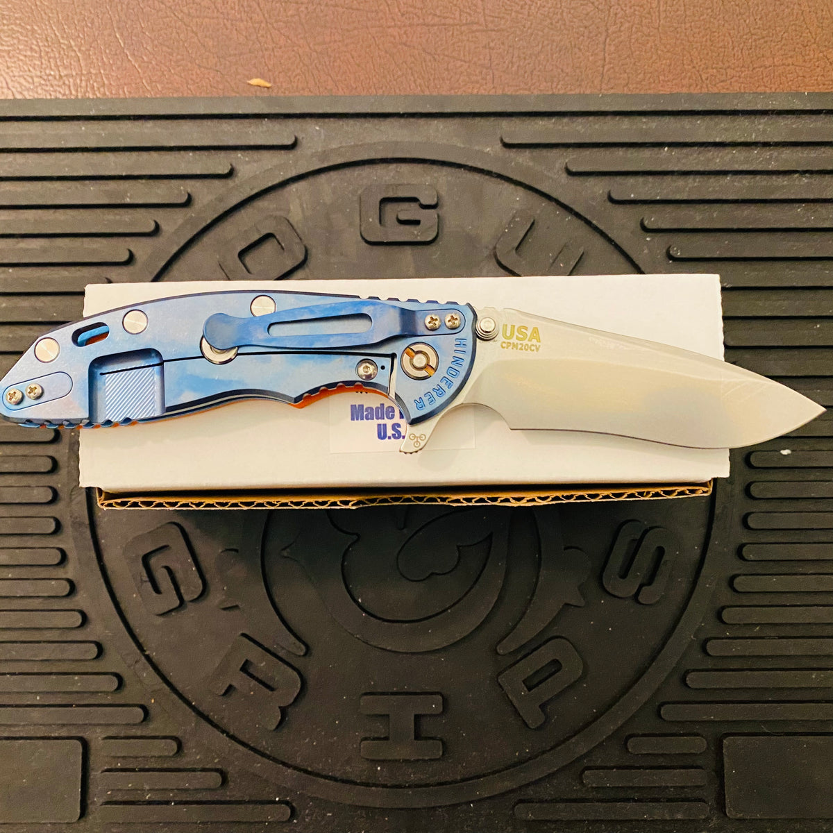 Rick Hinderer XM-18 3.5″ Recurve Tri-Way Stonewash Blue Orange G10 Folding Knife