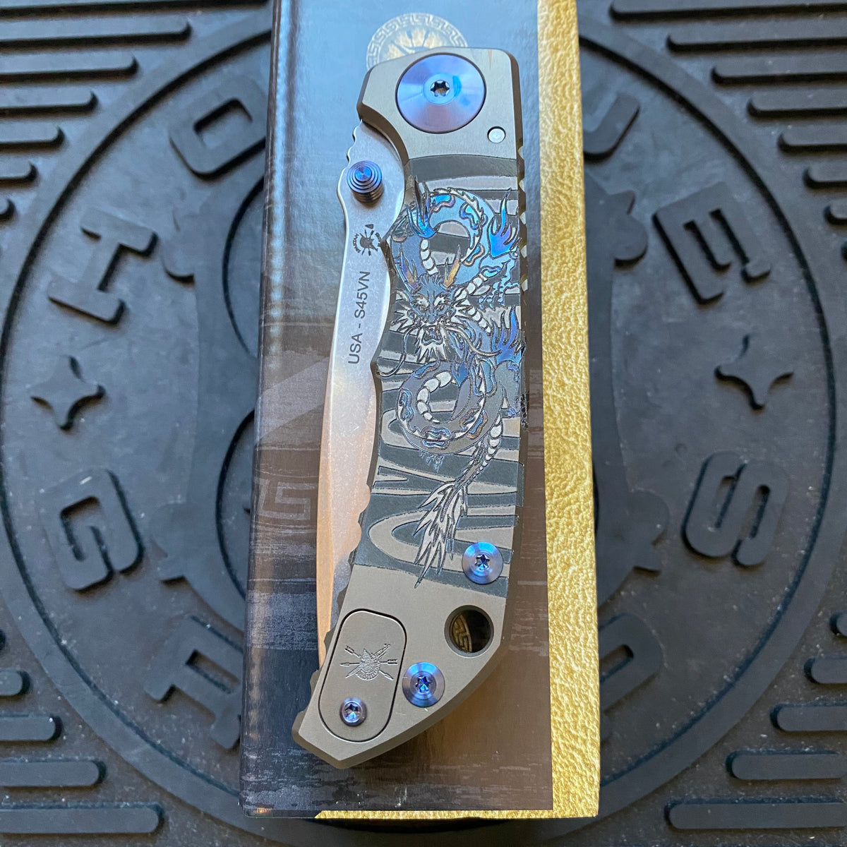 Spartan Blades SF5DRAGON SHF Dragon Harsey Folding Knife 3.95" S45VN Stonewashed Plain Blade, Titanium Handles