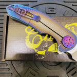 Curtiss Custom F3 Large 3.75" Spanto, Flipper, Titanium Ombre SPM-Mill Handles, Purple Hardware, Magnacut Knife
