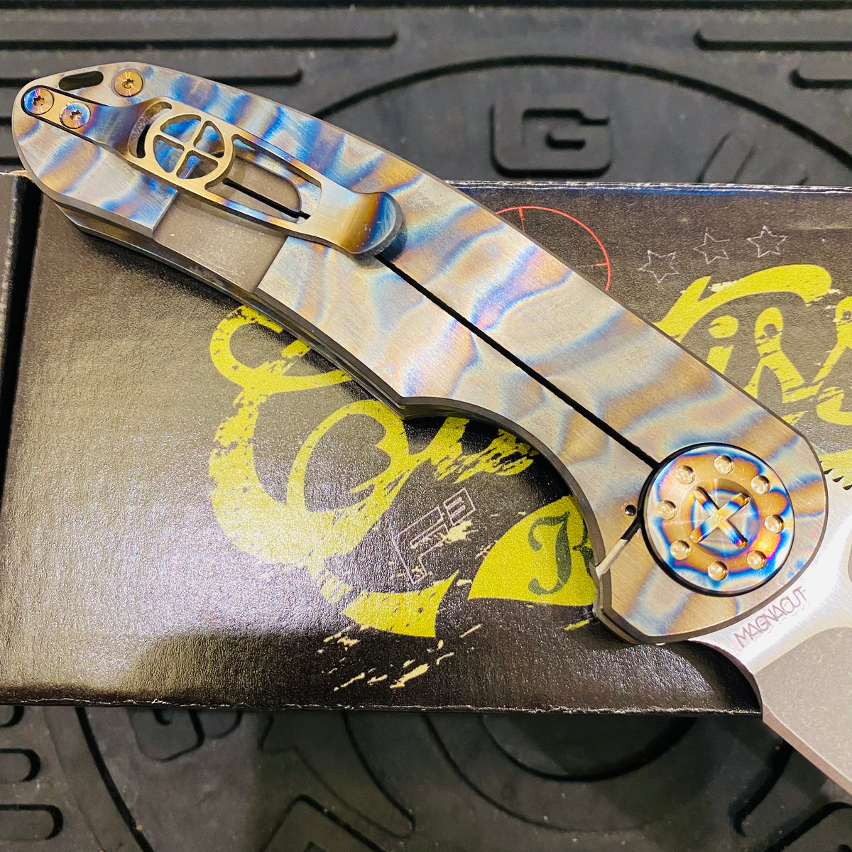 Curtiss Custom F3 Large 3.75" Spanto, Non-Flipper SLIM, Titanium Torched Handles, Torched Hardware, Magnacut Knife