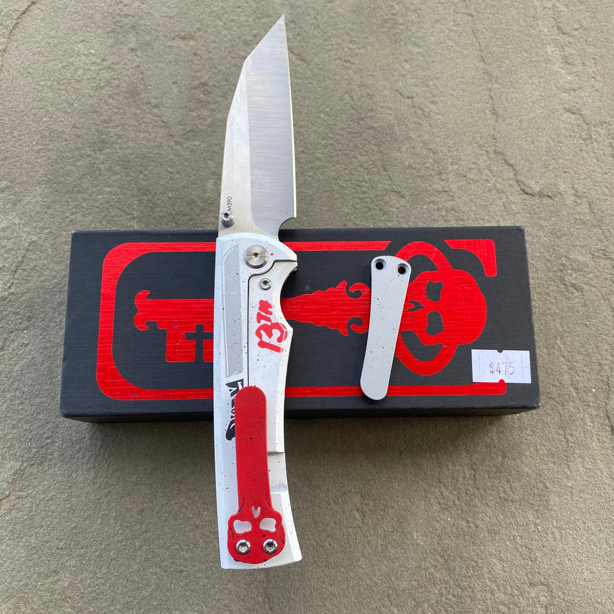 Chaves Sangre 229 Wharncliffe JASON THEME Stonewash Ti Belt Finish 3.7" Folding Knife