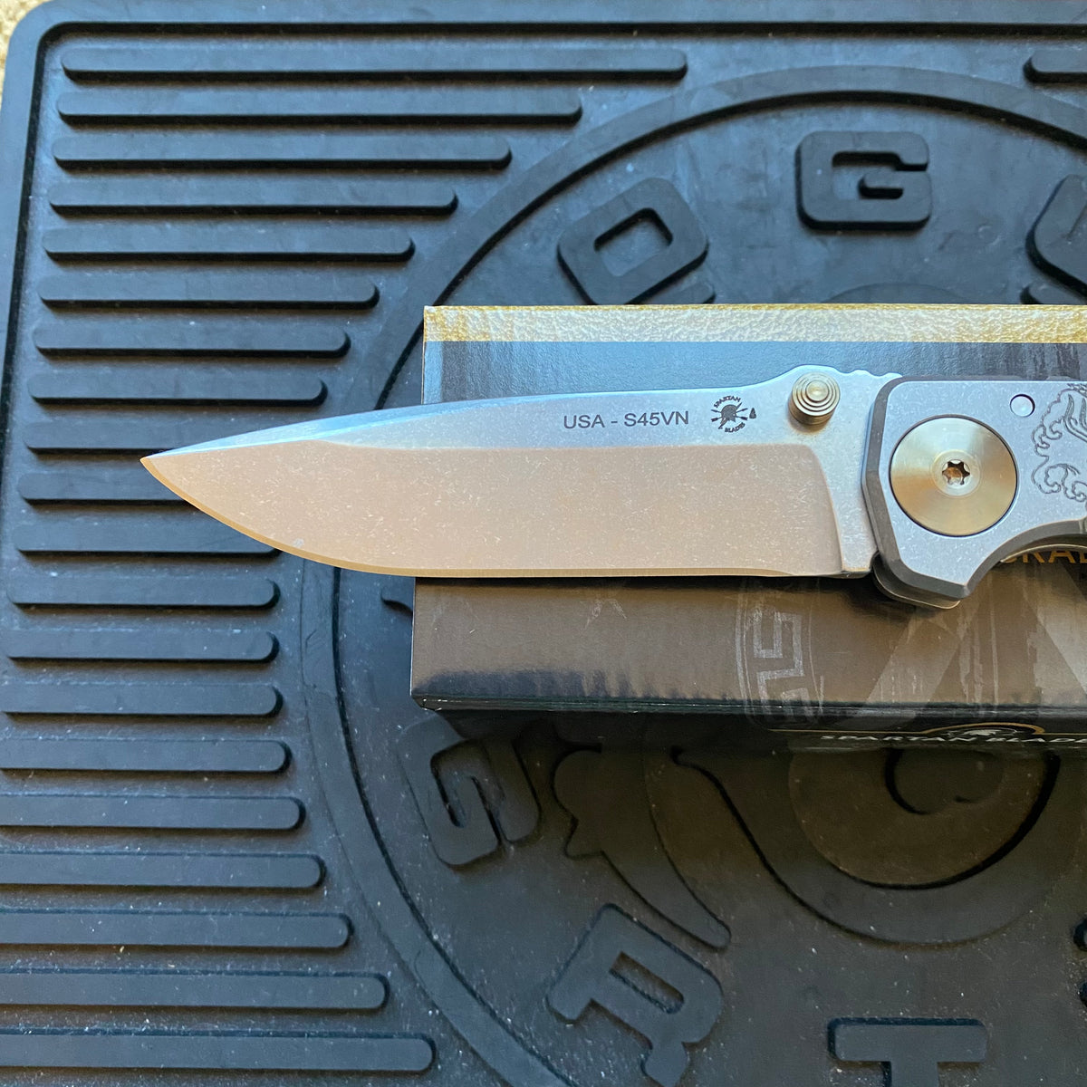 Spartan Blades SF5KOIFISH SHF Koi Fish Harsey Folding Knife 3.95" S45VN Stonewashed Plain Blade, Titanium Handles