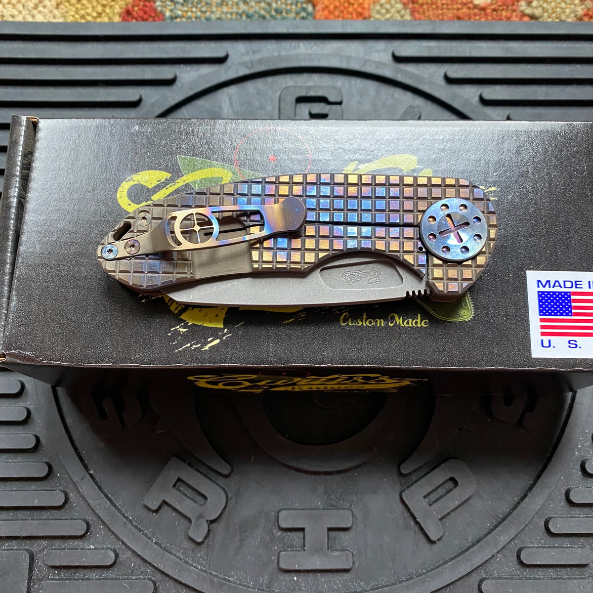 Curtiss Custom F3 Medium 3" Wharny NON-Flipper, Frag-mill Titanium Torched Handles, Stonewash Magnacut Torched Hardware Folding Knife