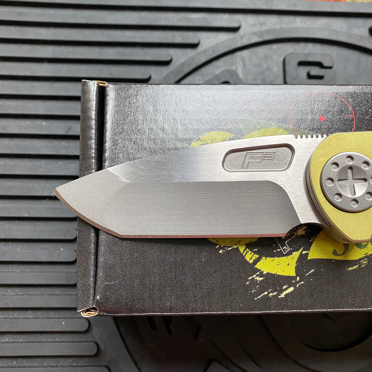 Curtiss Custom F3 Medium 3.25" Spanto NON-Flipper, Yellow Titanium Ball-Mill, Stonewash Magnacut Folding Knife