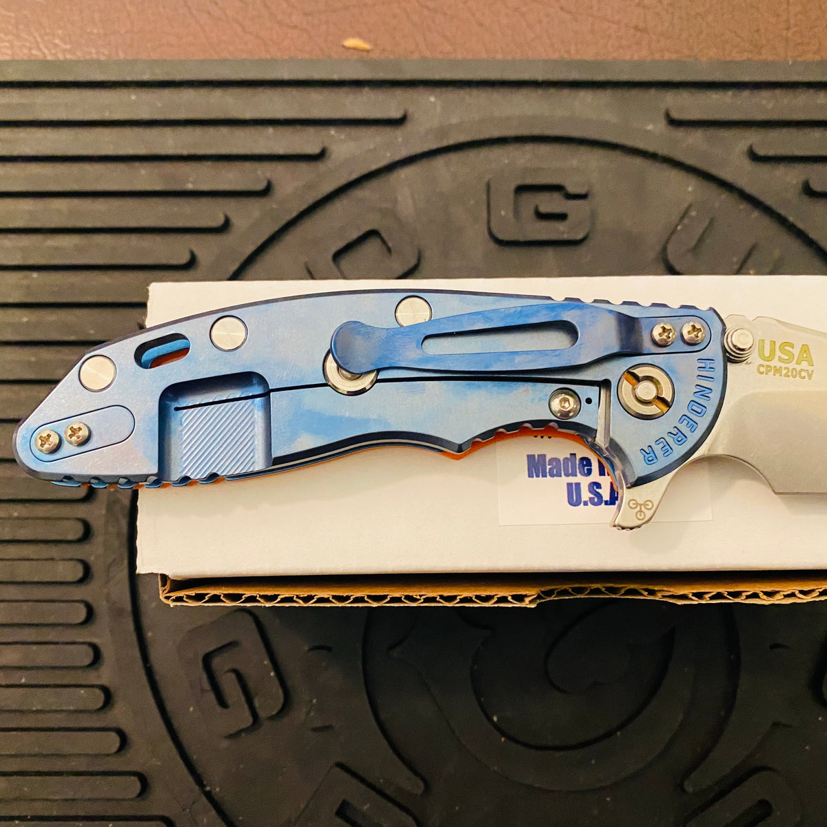 Rick Hinderer XM-18 3.5″ Recurve Tri-Way Stonewash Blue Orange G10 Folding Knife