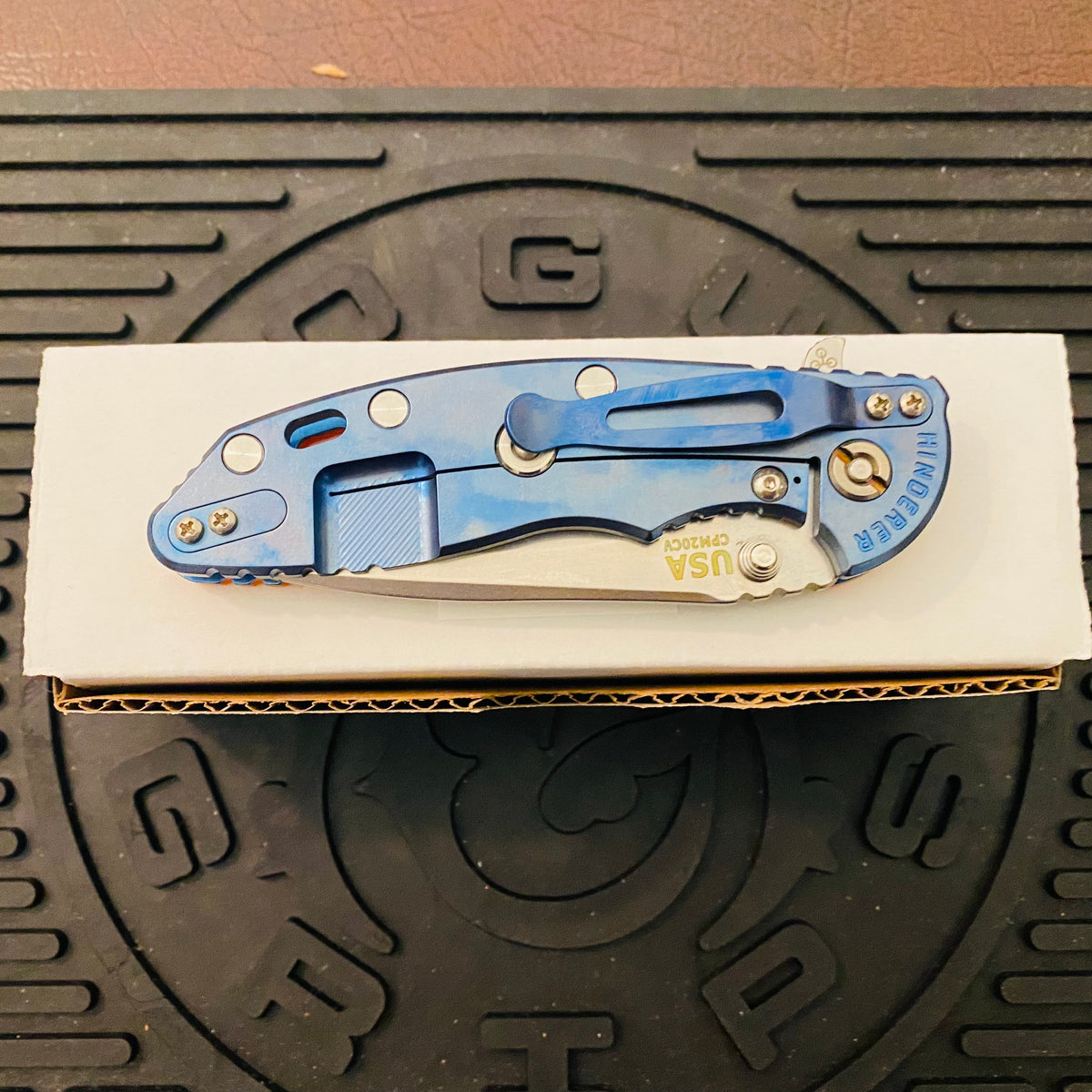 Rick Hinderer XM-18 3.5″ Recurve Tri-Way Stonewash Blue Orange G10 Folding Knife