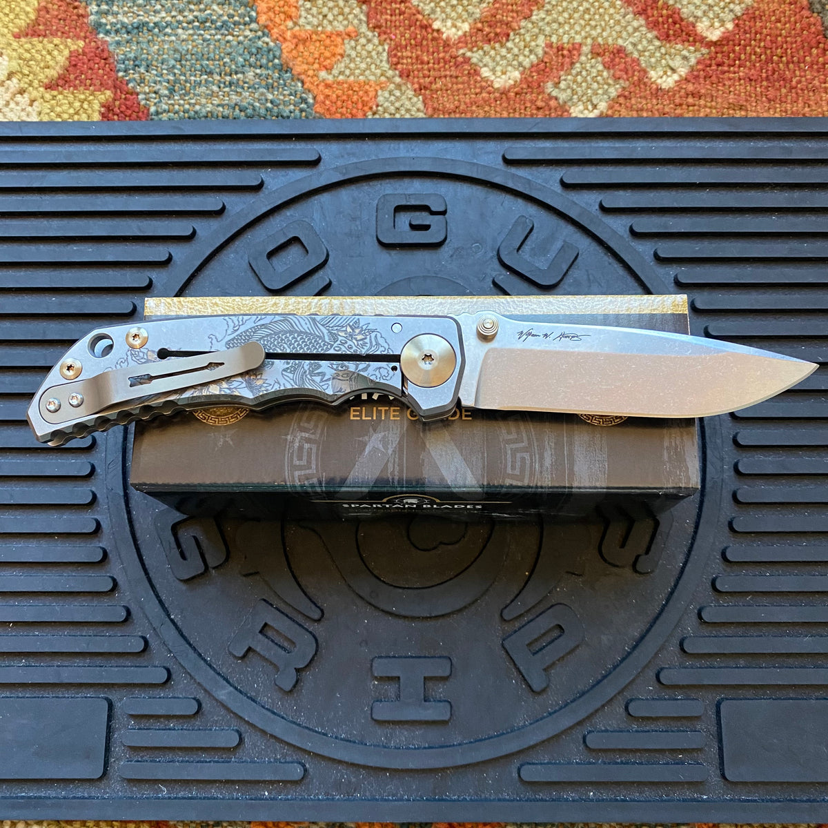 Spartan Blades SF5KOIFISH SHF Koi Fish Harsey Folding Knife 3.95" S45VN Stonewashed Plain Blade, Titanium Handles